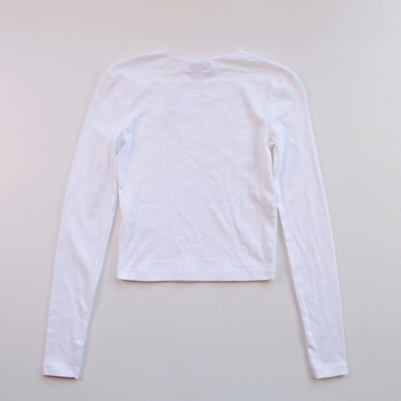 TOPSHOP Ribbed Long Sleeve Pointelle Crop Top - Picture 2 of 6